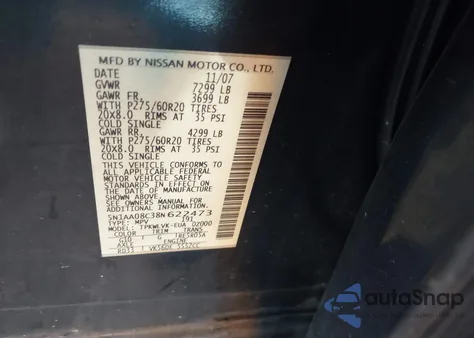 2008 Nissan Armada Le from USA, damaged, VIN 5N1AA08C38N622473